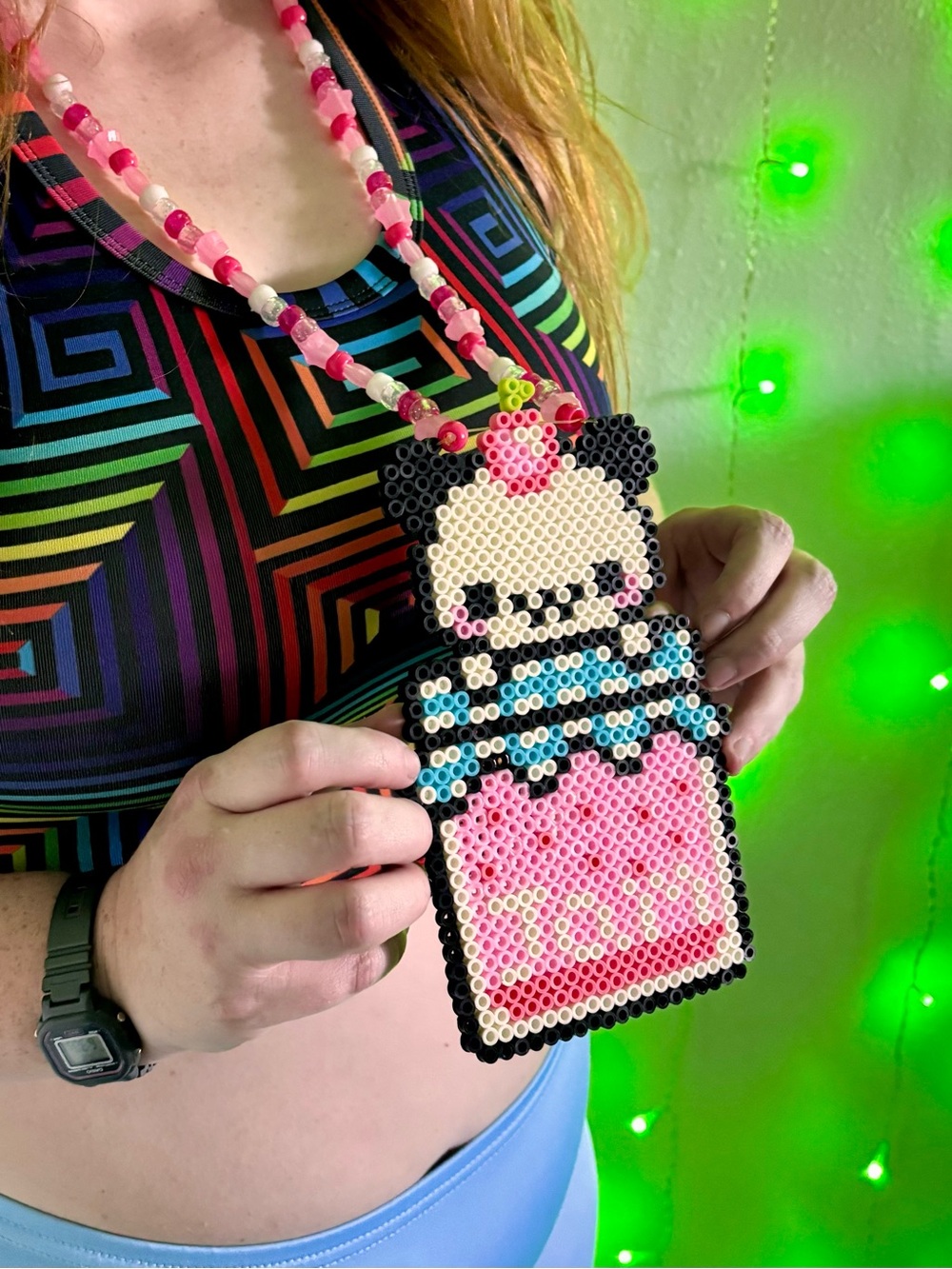 Panda Bear “Jam” Beaded Necklace — Cute Kawaii Rave Charm Jewelry (Handmade OS)